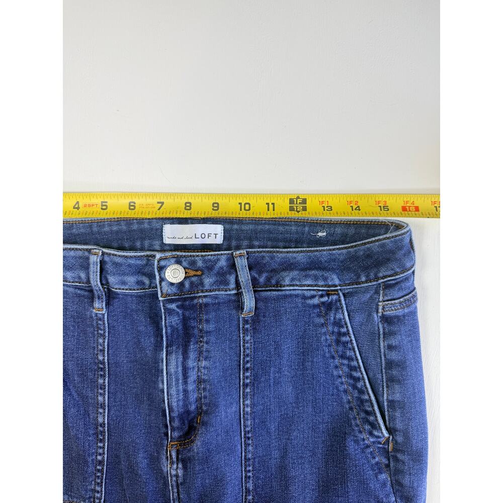 Loft Curvy High Rise Kick Crop Jeans Size 32/14 Medium Wash Blue Flare Stretch - Picture 4 of 12